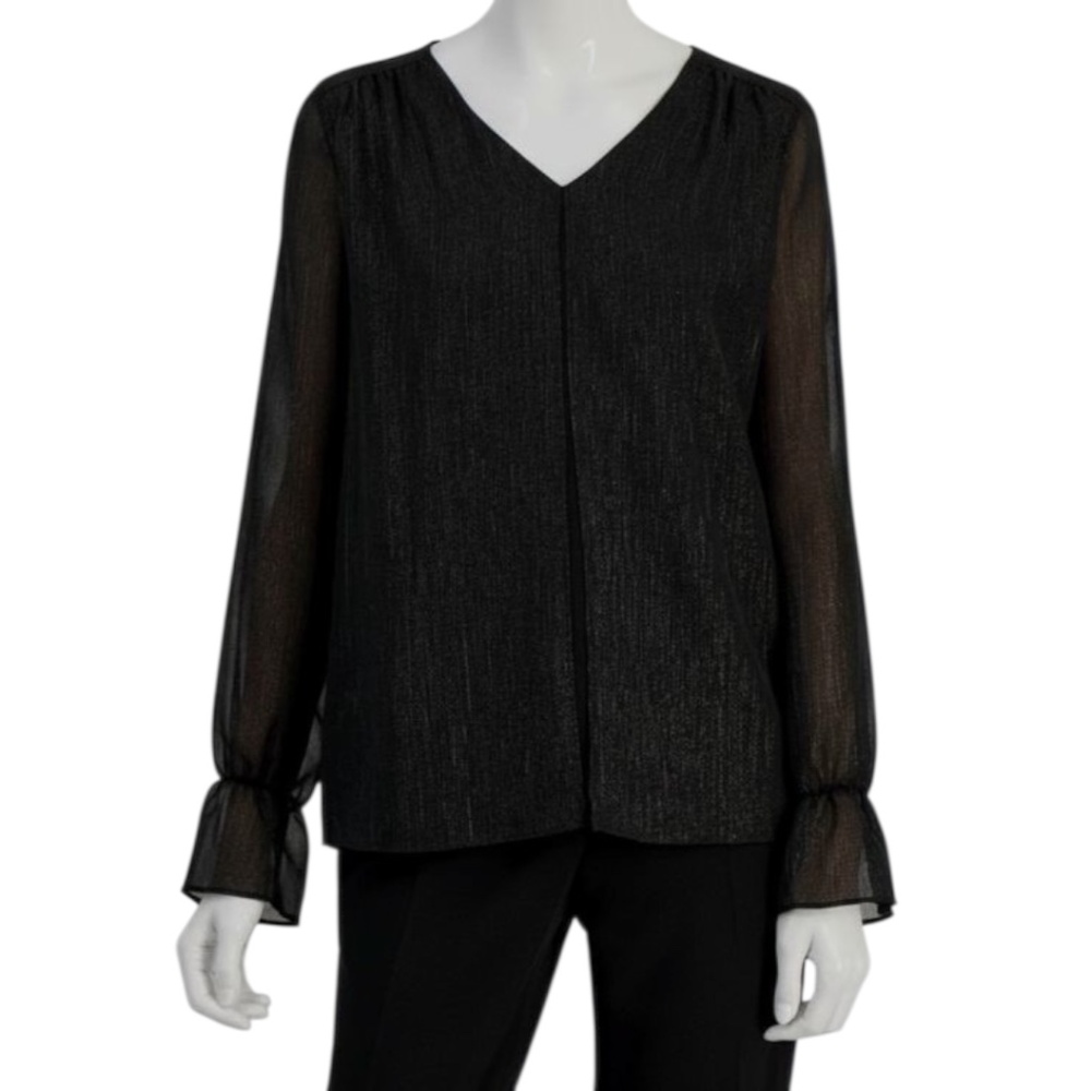 Kasper  Blouse Double-Layer Long Sleeves Shimmer Black/Gold XL Petite